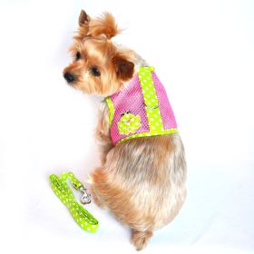 Cool Mesh Dog Harness Under the Sea Collection (Color: Frog Green Dot and Pink, size: small)